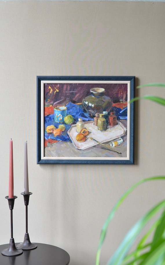 Original Large Still Life Oil Painting Impressionistic Modern Wall Art With Fruit Framed Oil Painting On Canvas Fine Art One Of A Kind