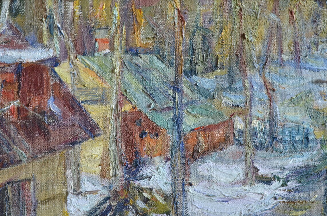 Village Landscape With Snowy Road, Impressionist Art Print - Image 2