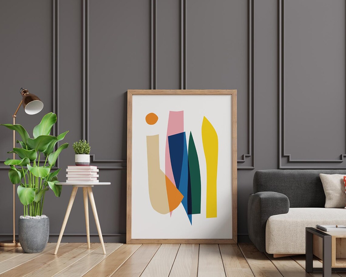 Colorful Overlapping Vertical Brush Stroke Shapes Modern Wall Art - Image 2