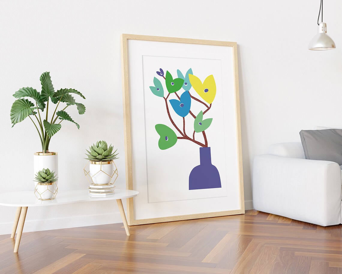 Colorful Heart Shaped Flowers in Purple Vase Modern Art Poster - Image 3