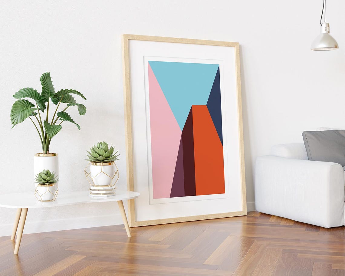 Orange Pink Sky Blue Navy Geometric Building Blocks Wall Art - Image 3
