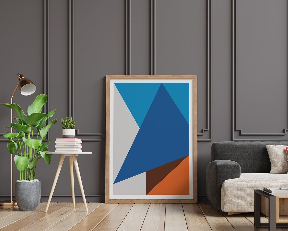 Cobalt Blue Triangle with Orange Minimalist Geometric Poster - Image 2
