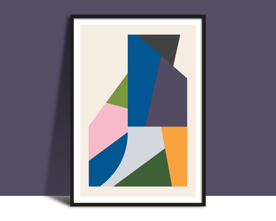 Blue Pink and Orange Geometric Shapes Modern Abstract Poster