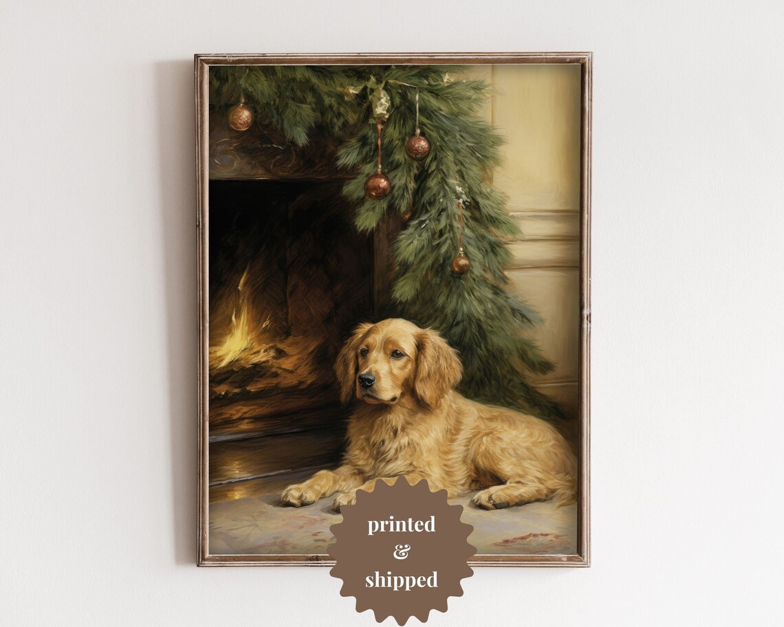 Dog In Front Of The Fireplace, Vintage Style