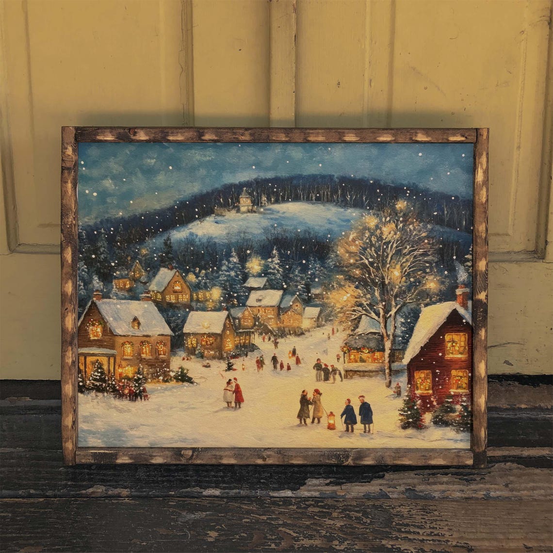 Whimsical Christmas Village at Night, Vintage Art Print - Image 3
