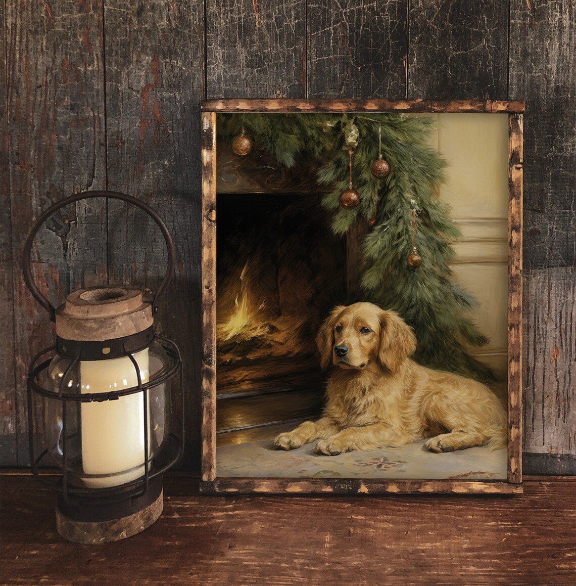 Dog In Front Of The Fireplace, Vintage Style Painting - Image 2