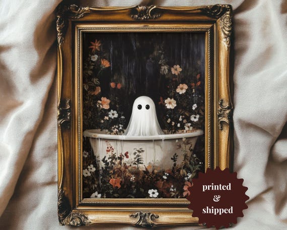 Whimsical Ghost in Bathtub, Vintage Halloween Poster