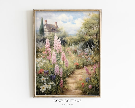 English Cottage Garden Vintage Style Art Print