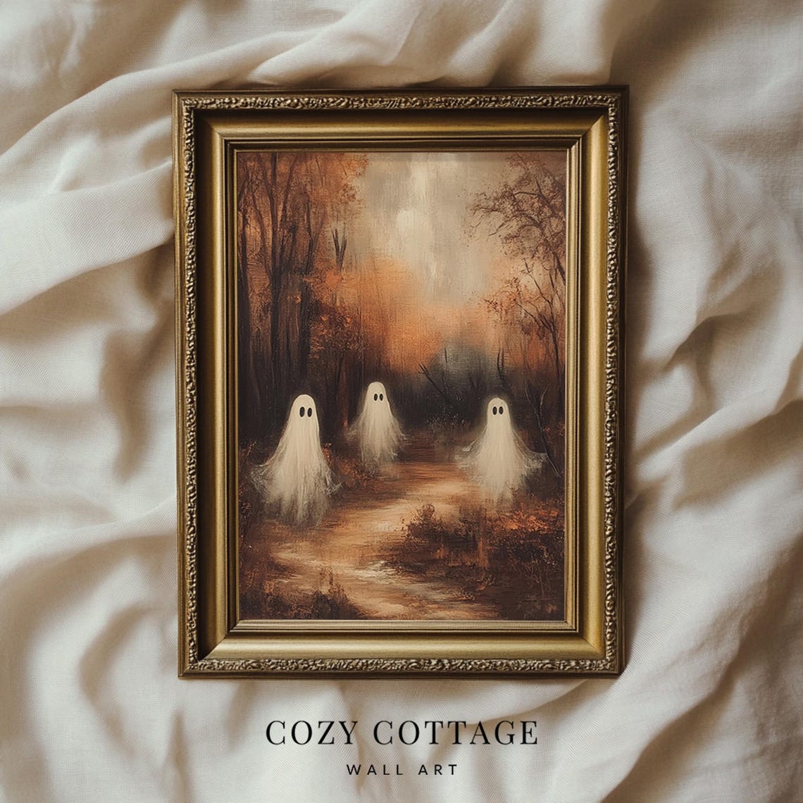 Moody Forest Ghosts, Vintage Autumn Landscape Art Print