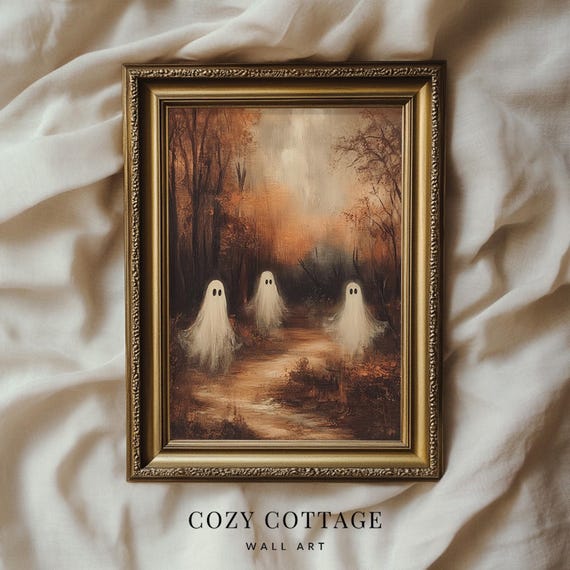Moody Forest Ghosts, Vintage Autumn Landscape Art Print