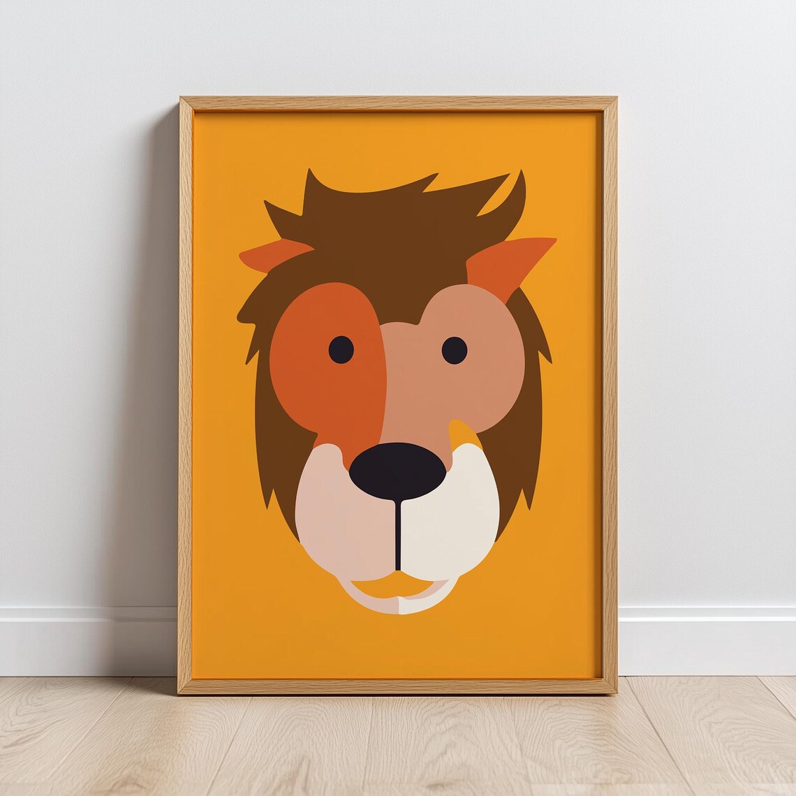 Minimalist Lion Face On Orange Nursery Kids Animal Illustration Poster
