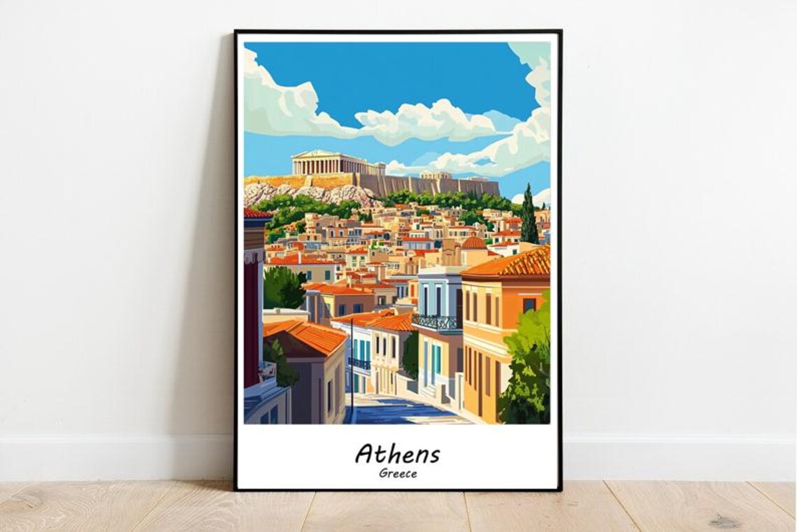 Athens Greece Acropolis Ancient Citadel City View Travel Poster - Image 3