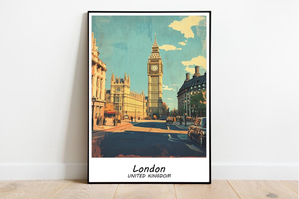 Classic London United Kingdom Big Ben Vintage Street Travel Poster