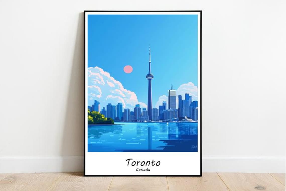 Toronto Canada CN Tower Skyline Waterfront Retro Travel Poster