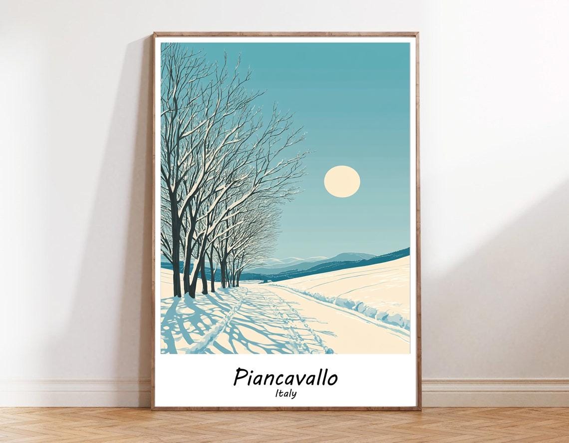 Piancavallo Italy Snowy Alpine Valley Sunset Ski Travel Poster - Image 3