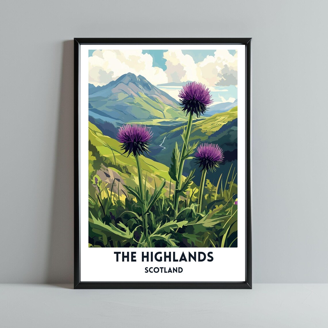 Purple Scottish Highlands Thistle Mountain Meadow Travel Poster