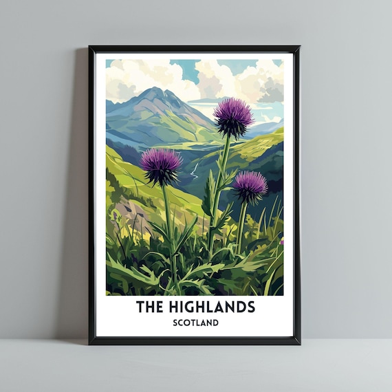 Purple Scottish Highlands Thistle Mountain Meadow Travel Poster