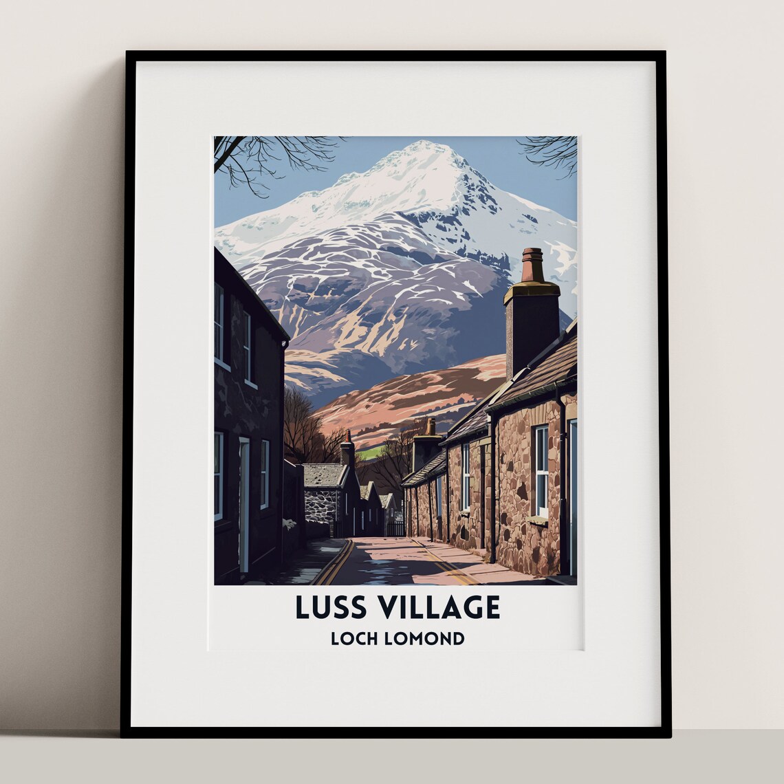 Luss Village Loch Lomond Stone Street Mountain Travel Poster