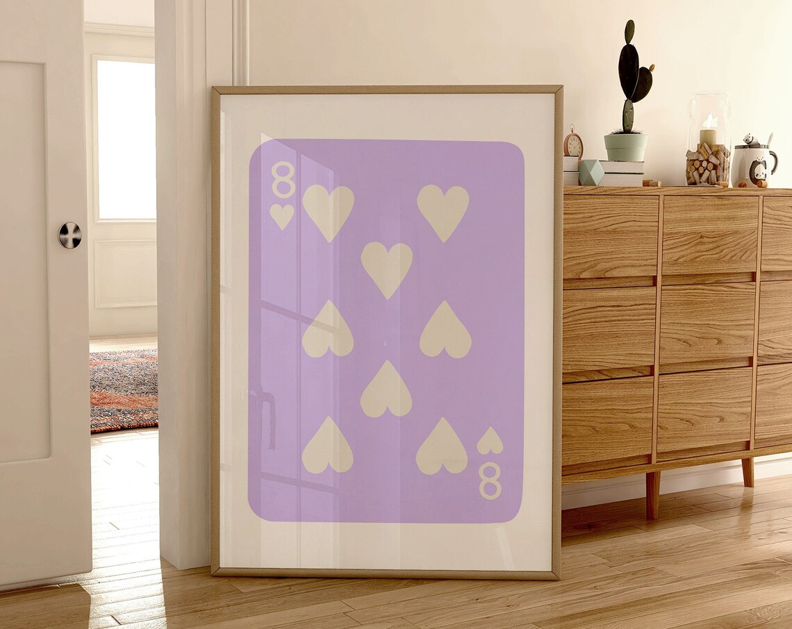 Eight Of Hearts Playing Card Lilac Purple Preppy Style Wall Art - Image 3
