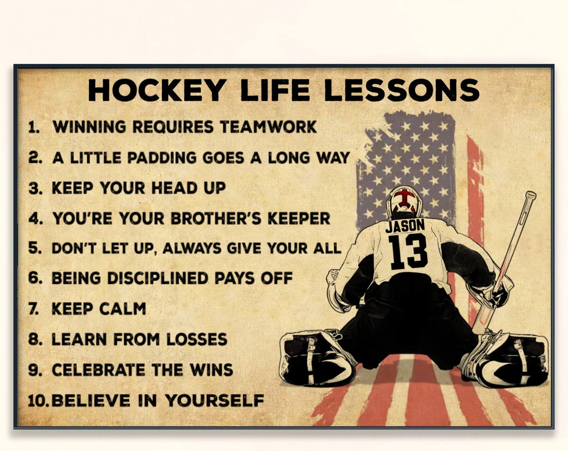 Hockey Life Lesson With Custom Personalized Ice Hockey Poster Hockey Gifts Gifts For Hockey Players Sport Gifts For Son