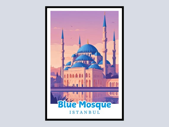 Blue Mosque Istanbul Framed Poster Turkey Travel Art Print Minimalist Landmark Wall Decor Gift Cityscape Home Office