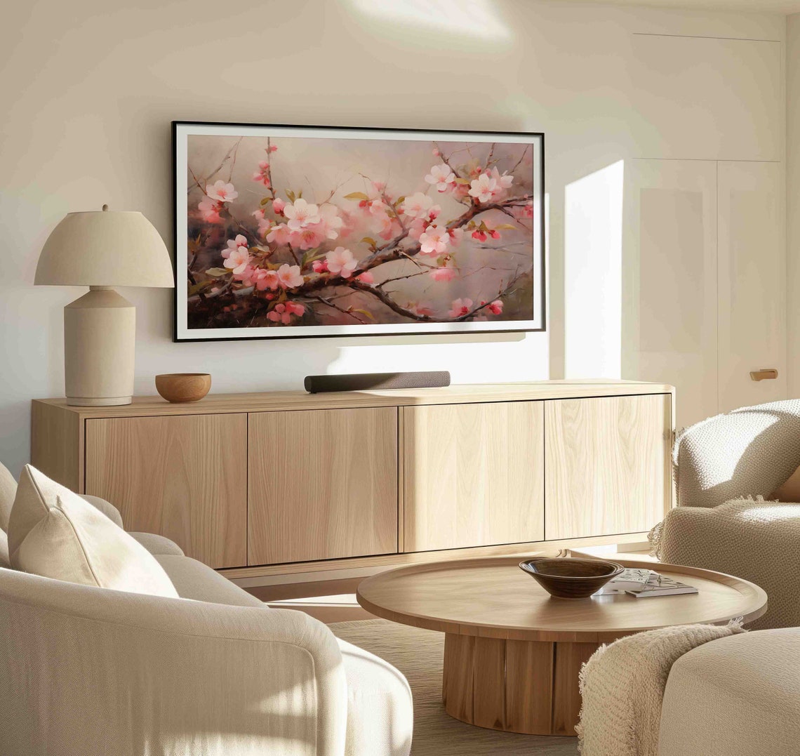 Pink Peach Blossom Spring Floral Branches Soft Painting Poster - Image 2