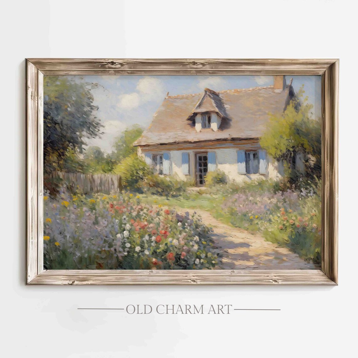 Thatched Roof Cottage Surrounded by a Wild Flower Garden Poster
