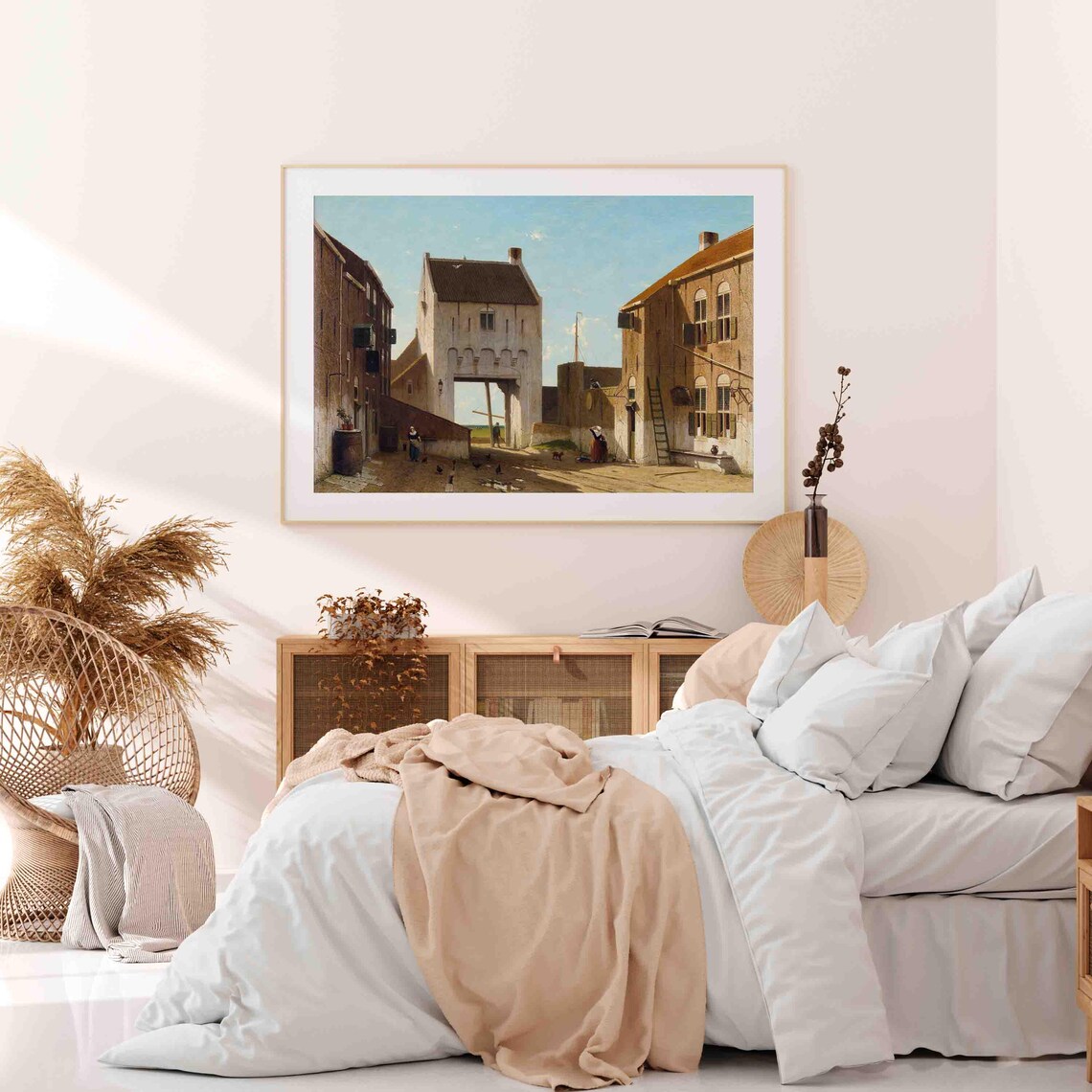 Old Dutch City Gate with Brick Houses in a Sunny Courtyard Art Poster - Image 2