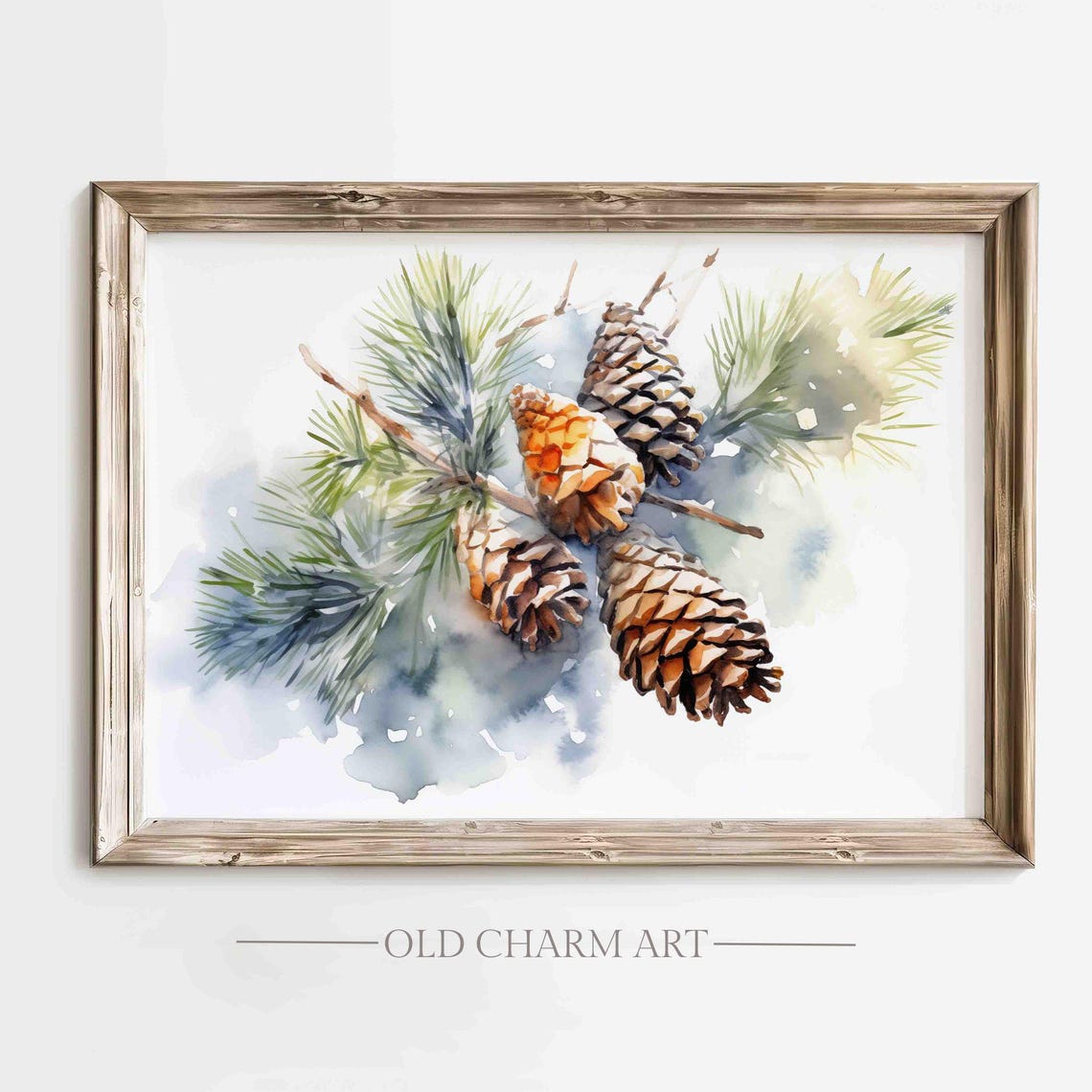 Pinecones And Pine Branches Soft Watercolor Botanical Winter Poster