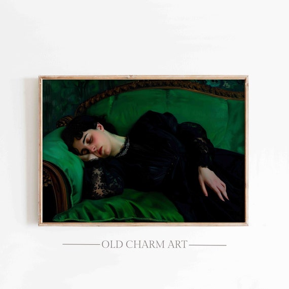 Vintage Woman Portrait Antique Oil Painting Wall Art Classy Dark Academia Art Print Elegant Home Decor Poster Wa35
