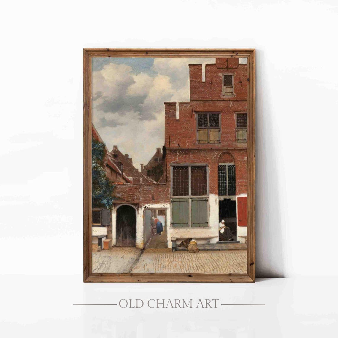 Vintage Cityscape Painting Antique Architecture Wall Art City Street Print Moody Village Art Wa167