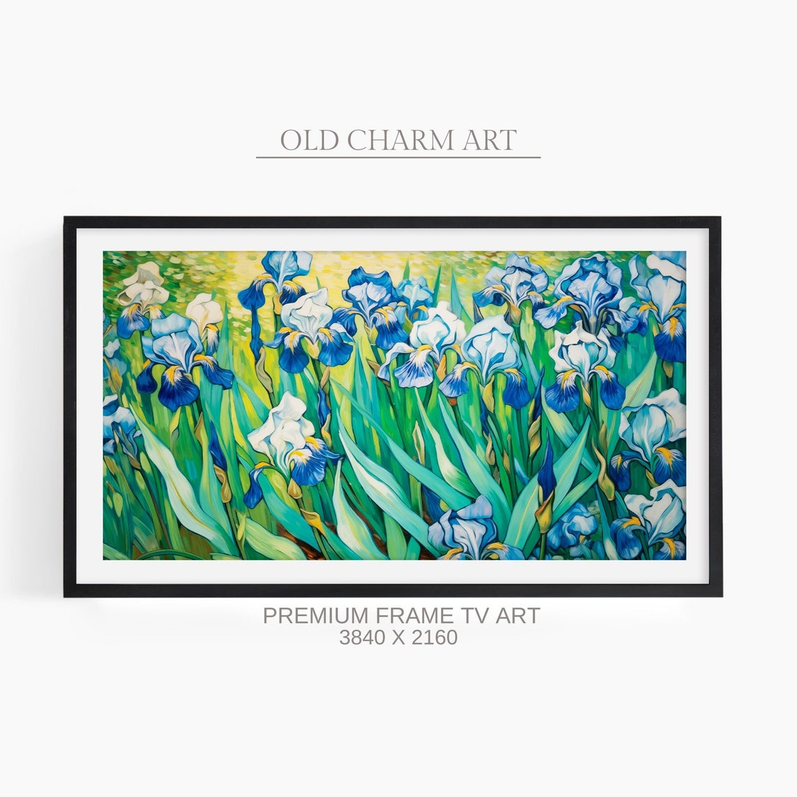 Blue And White Irises Van Gogh Style Impressionist Floral Art Poster
