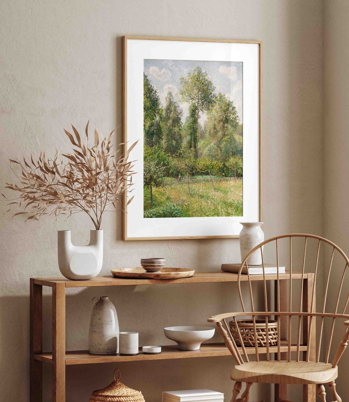Sunlit Meadow and Tall Trees Impressionist Country Landscape Wall Art - Image 2