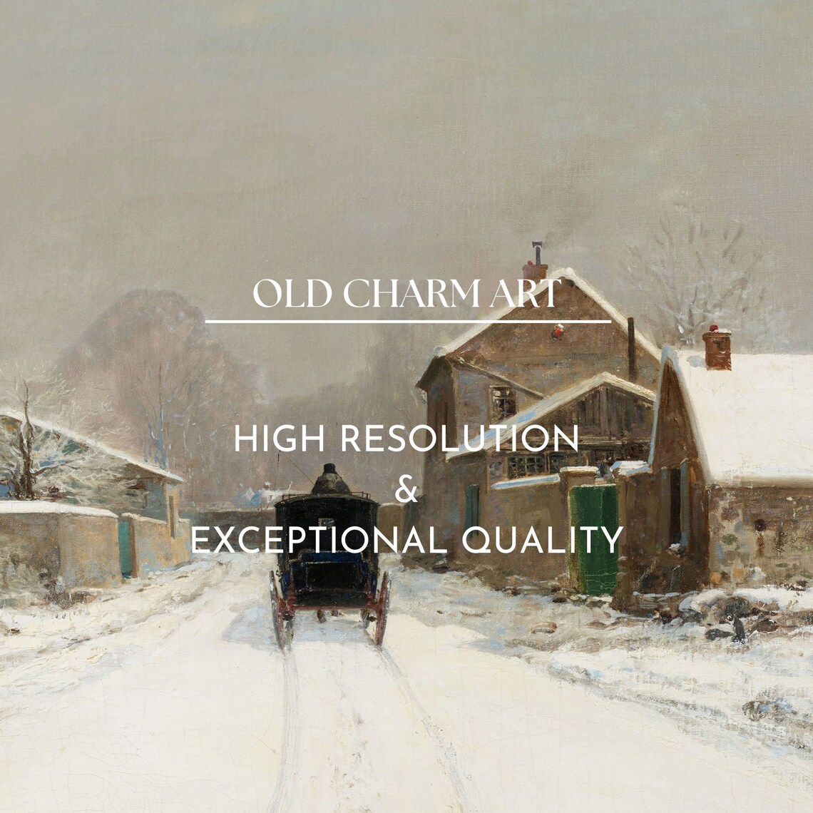 Vintage Winter Village Road Horse Carriage Snow Painting Poster - Image 2