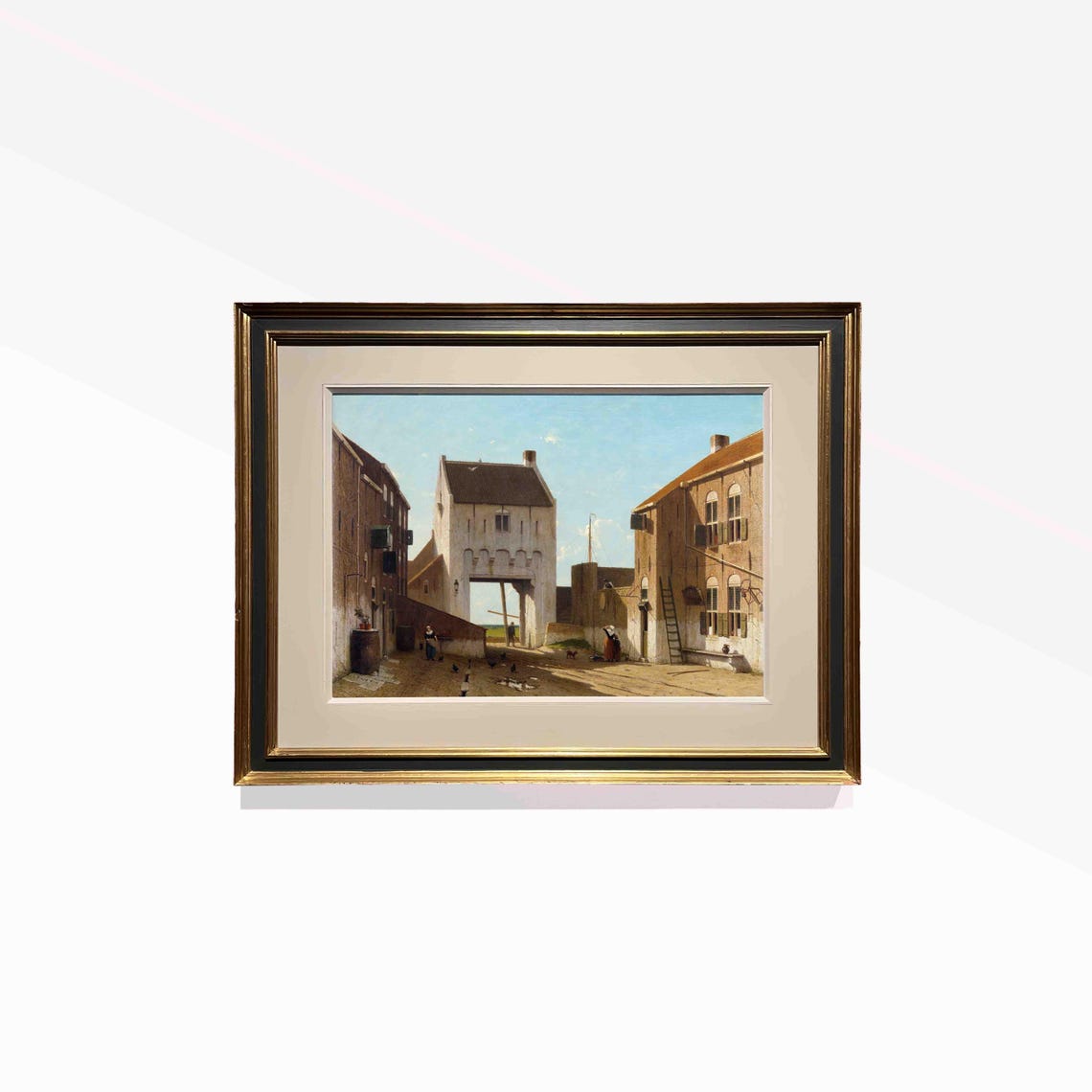 Old Dutch City Gate with Brick Houses in a Sunny Courtyard Art Poster - Image 3