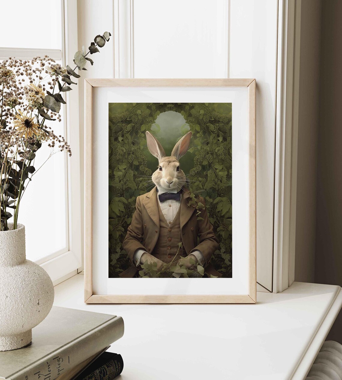 Vintage Gentleman Rabbit Bow Tie Suit Ivory Portrait Wall Art Poster - Image 3