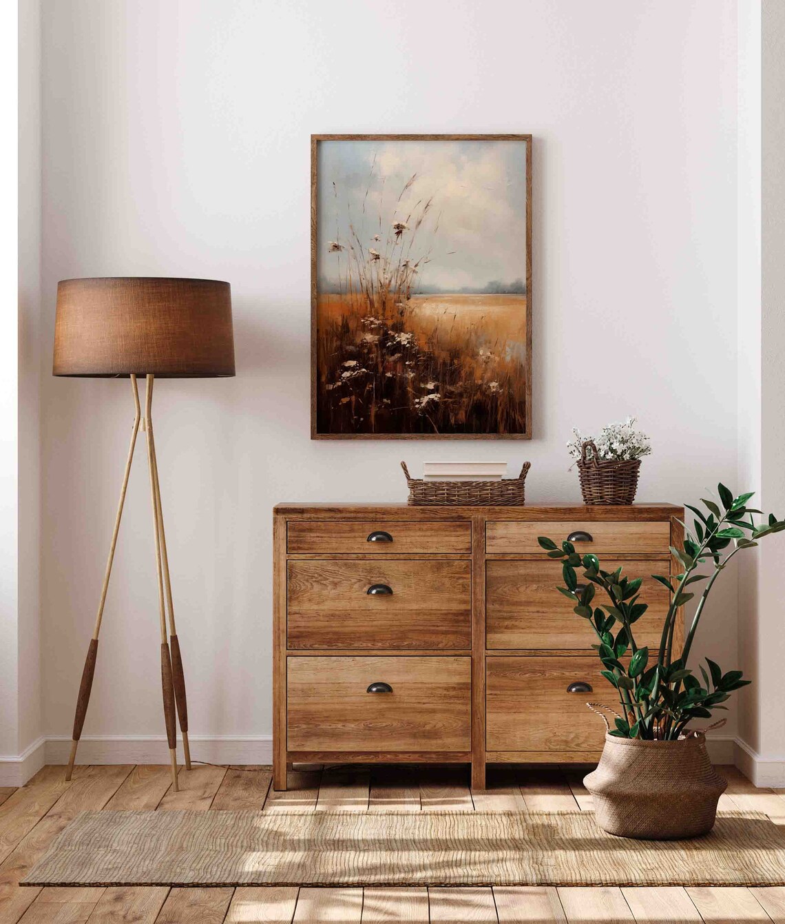 Moody Golden Field Of Tall Dried Grasses Under A Pale Sky Poster - Image 4