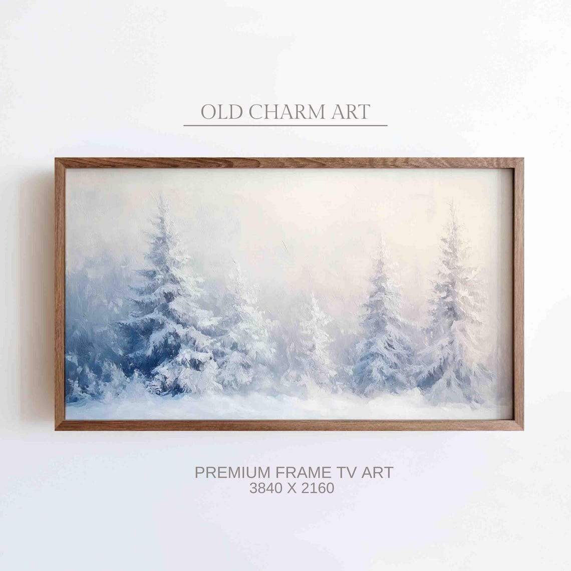 Snowy Pine Forest Misty Winter Landscape Frame TV Art Poster