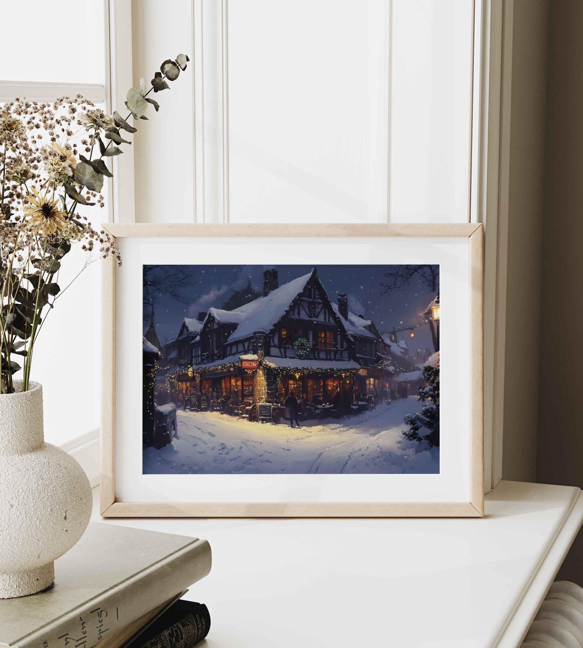 Winter Wall Art Winter Cityscape Print Country Pub Painting Farmhouse Festive Decor Art Cottage Winter Poster Wa228 - Image 2