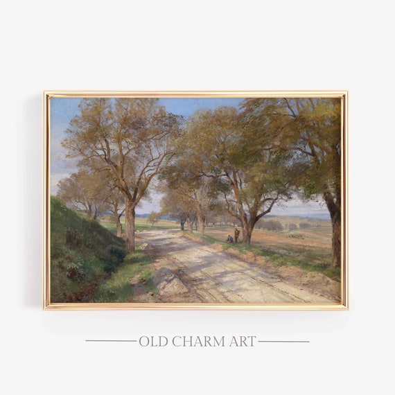 Vintage Landscape Print Country Road Painting Rustic Scenery Wall Art Cottagecore Art Poster Wa122