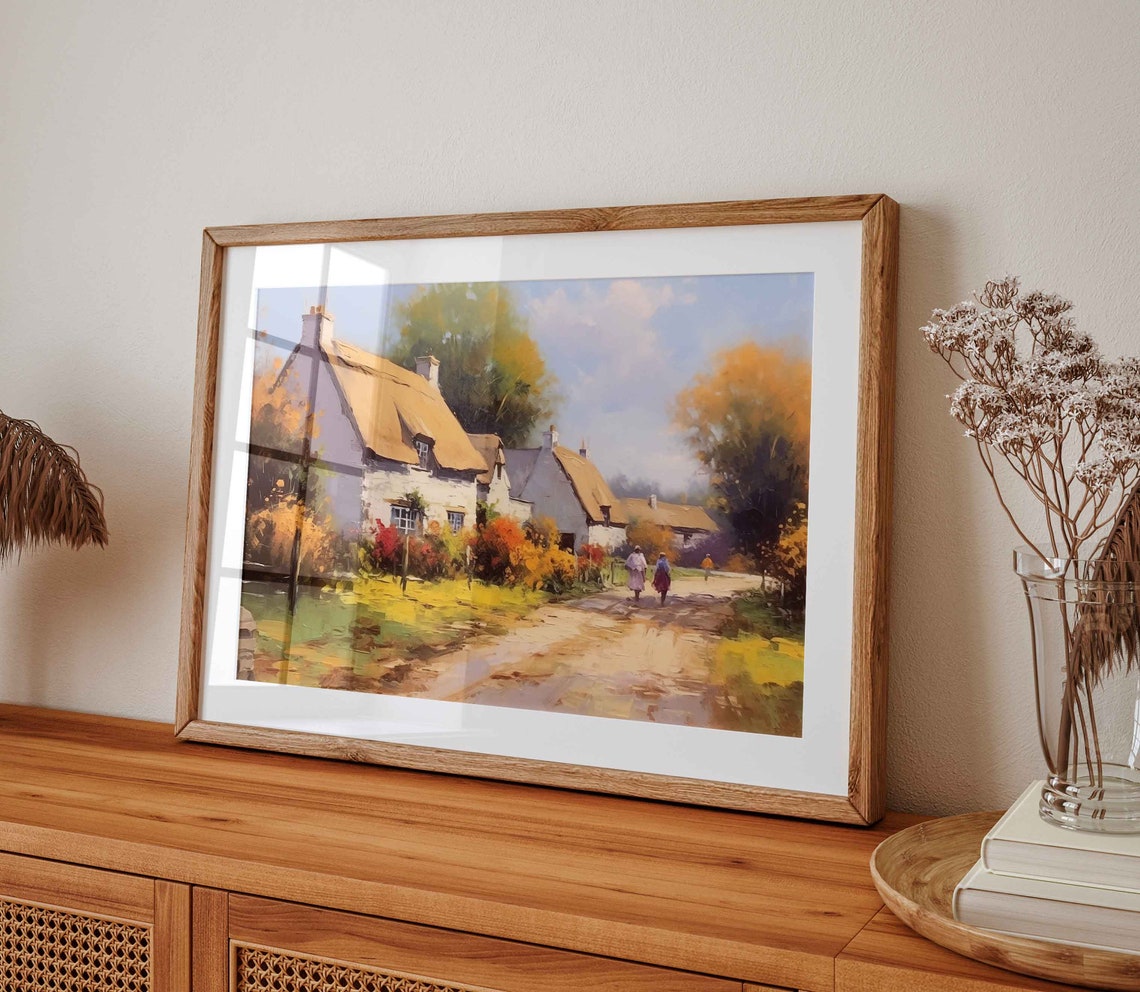 Autumn Thatched Cottages On A Dirt Road With Fall Foliage Poster - Image 4