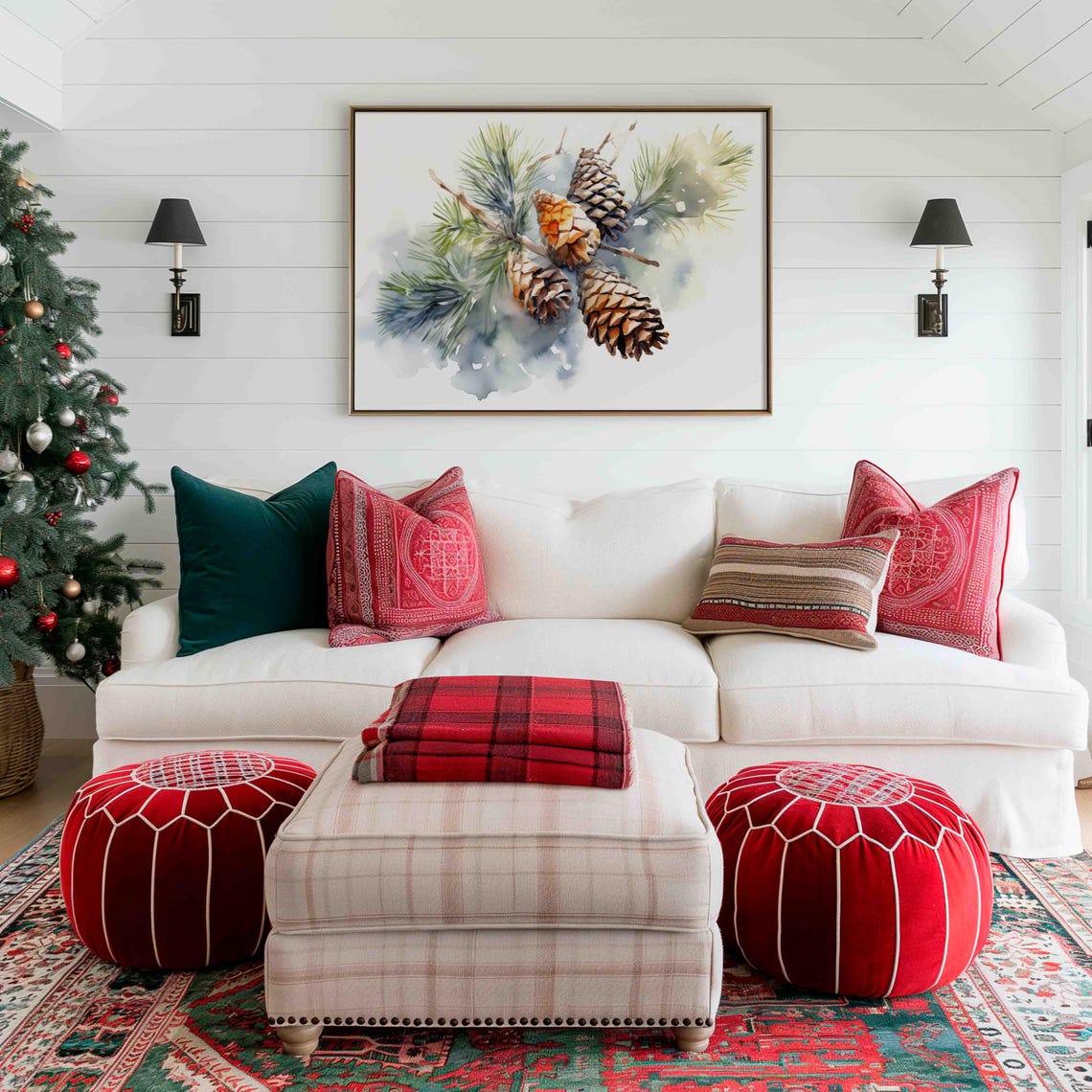 Pinecones And Pine Branches Soft Watercolor Botanical Winter Poster - Image 4