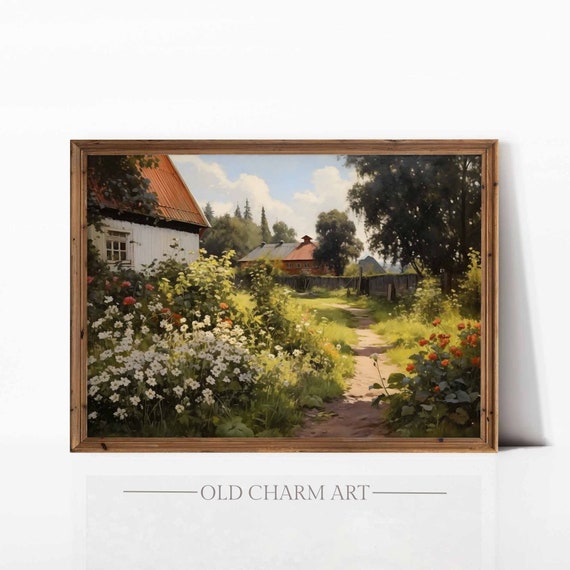 Cottage Landscape Wall Art Rustic Country Painting Farmhouse Summer Print Cottagecore Art Poster Wa105