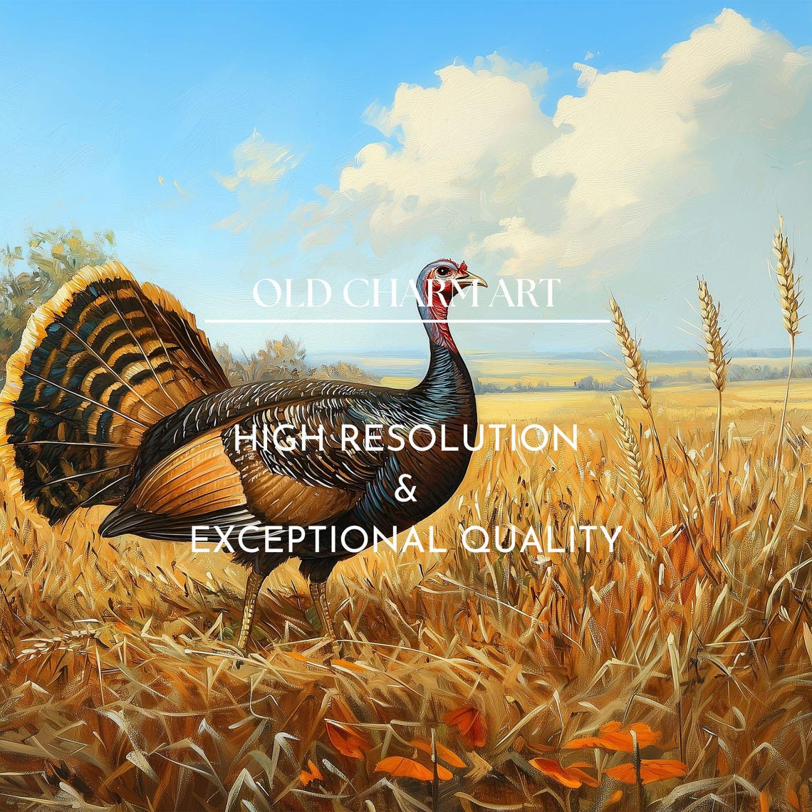 Wild Turkey In A Golden Wheat Field Under A Summer Sky Poster - Image 2
