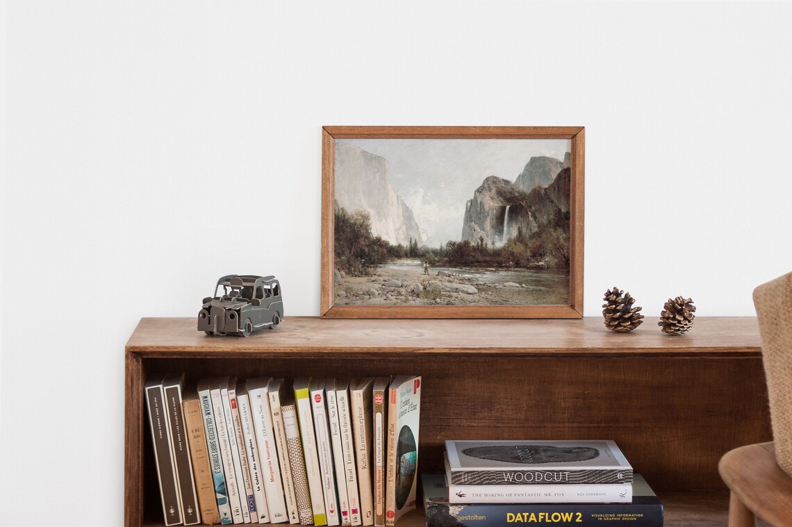 Antique Mountain Landscape Painting, Neutral Scenery - Image 2