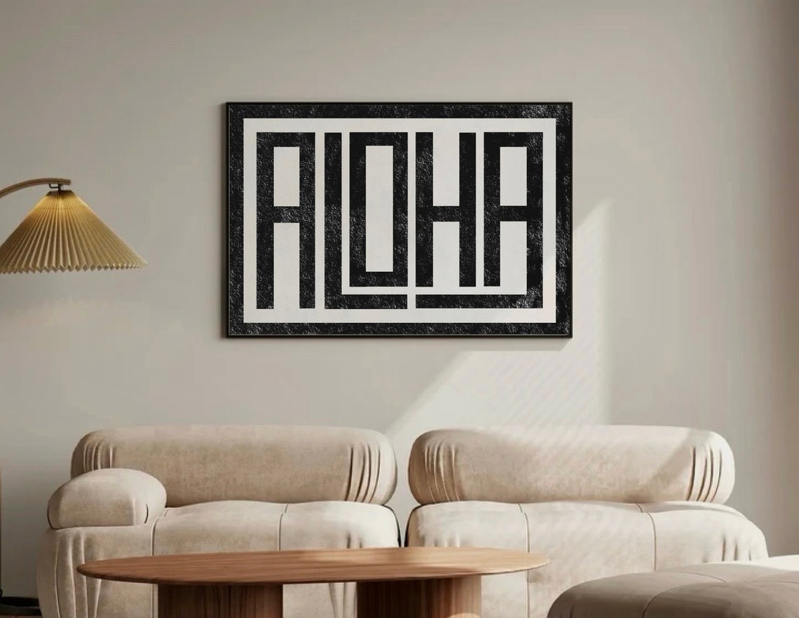 Aloha Bold Black Block Letter Typography Coastal Beach Poster - Image 2
