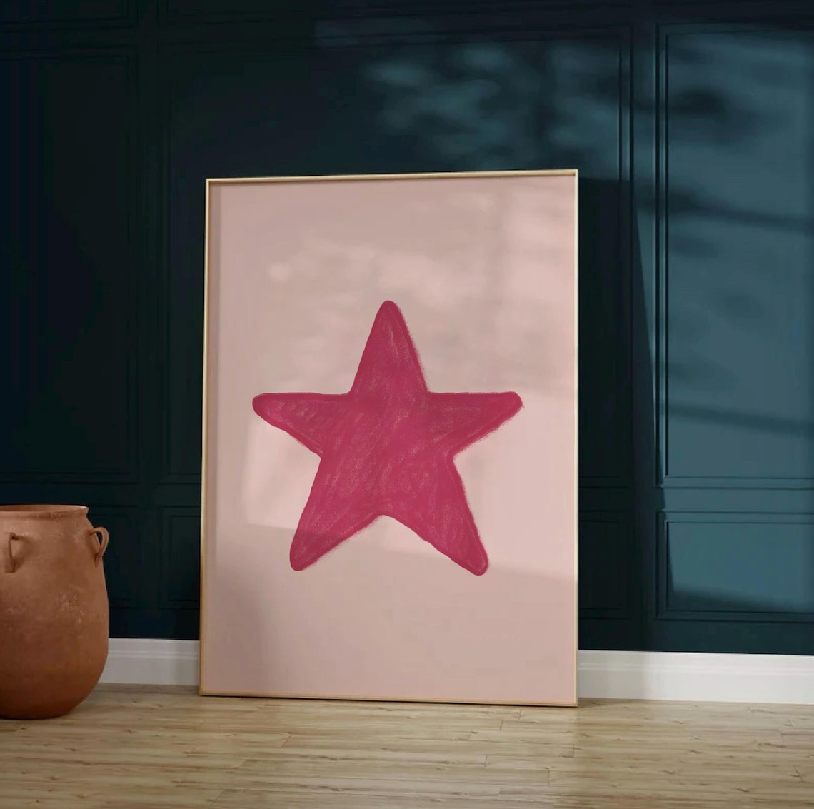 Pink Star Retro Art Print, Trendy Aesthetic