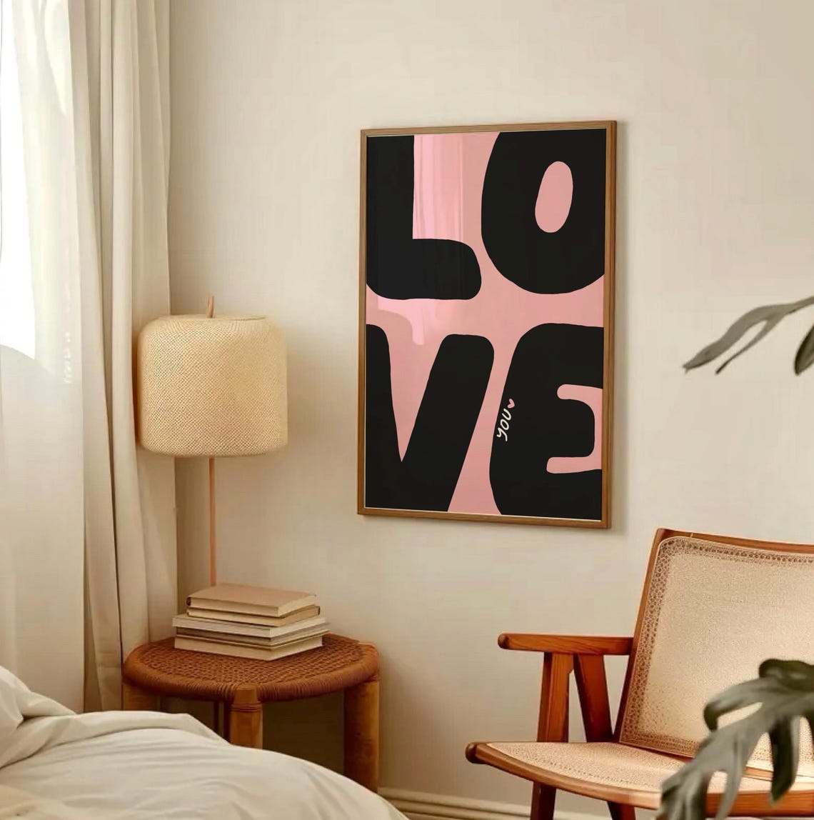 Love You Bold Black Pink Modern Typography Love Quote Wall Poster - Image 2