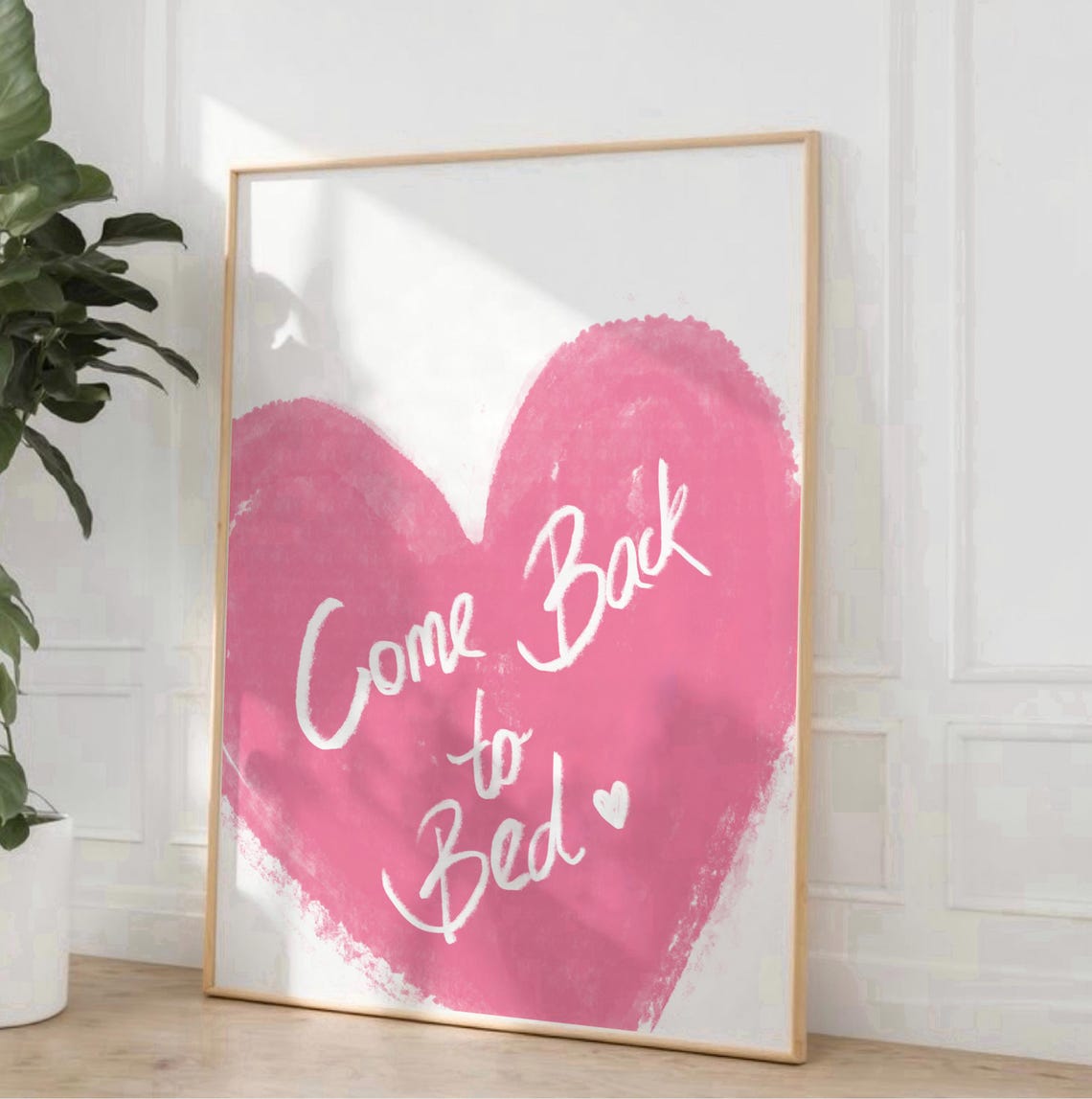 Come Back To Bed Pink Watercolor Heart Romantic Quote Poster - Image 2