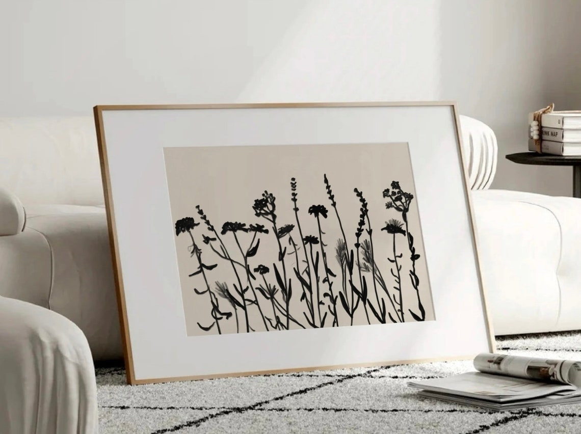 Black Wildflower Silhouette Minimalist Botanical Neutral Poster - Image 2